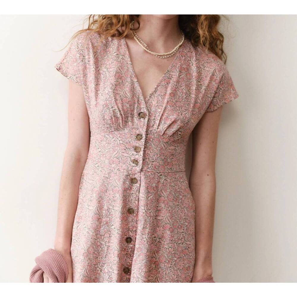 NEW MARINE LAYER camila mini dress in pink floral - Picture 2 of 7